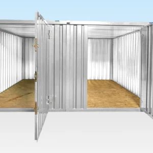 3m x 4.2m Linked Flat Pack Stores – Galvanized, Side by Side